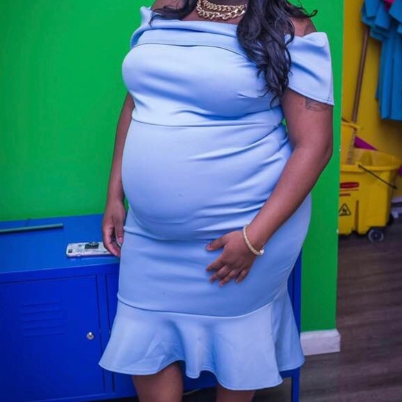 BOOHOO Baby Blue Peplum Dress. - Picture 2 of 2